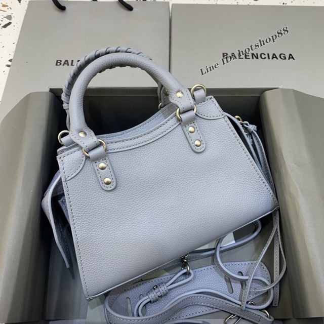 Balenciaga專櫃爆款荔枝紋淺灰色手袋手提包 638512 巴黎世家小號Neo Classic機車包 fyj1440
